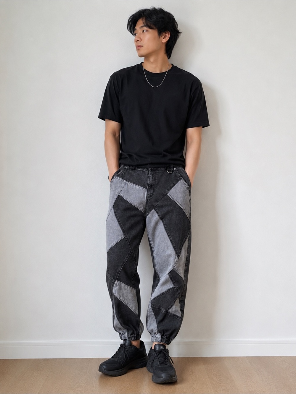 American Bazi Two-Tone Patchwork Relaxed Jeans